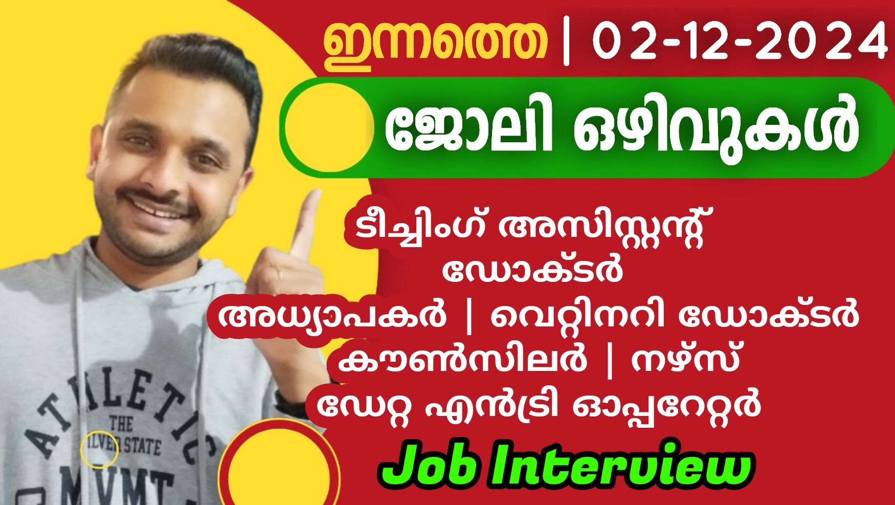 ഇന്നത്തെ ജോലിഒഴിവുകള്‍  | 02-12-2024