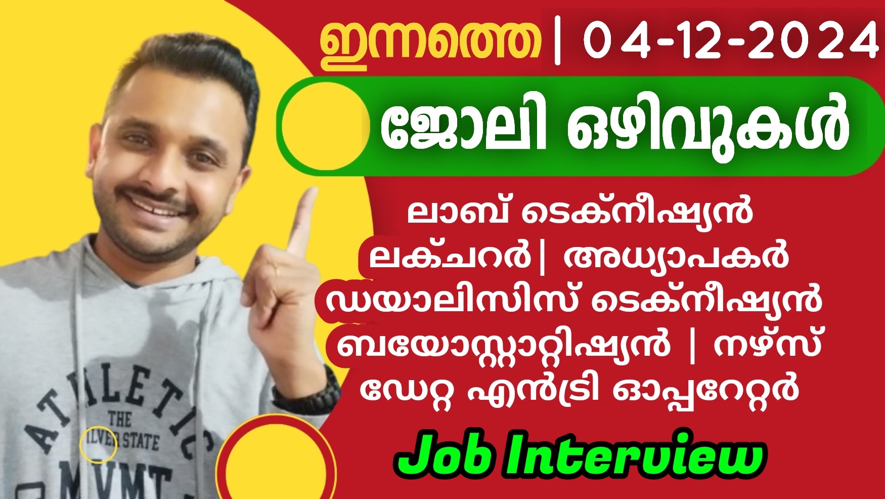 ഇന്നത്തെ ജോലി ഒഴിവുകള്‍ | 04-12-2024